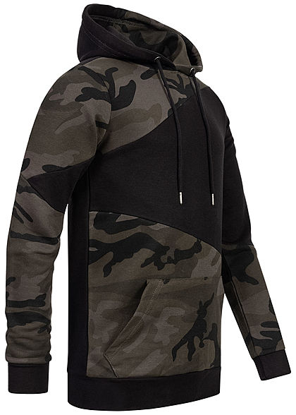 Urban Classics Heren Colorblock Zig Zag Hoodie Camo Design zwart