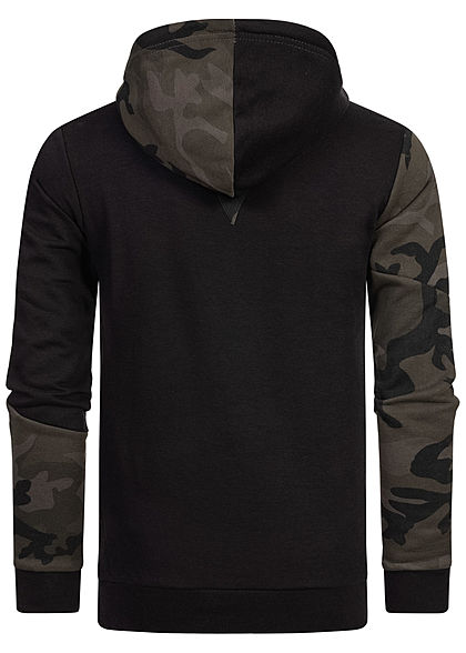 Urban Classics Heren Colorblock Zig Zag Hoodie Camo Design zwart