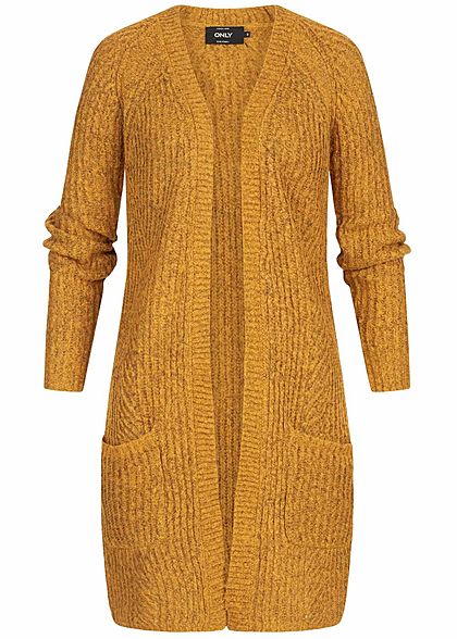 ONLY Damen NOOS Grobstrick Cardigan 2-Pockets golden glow gelb