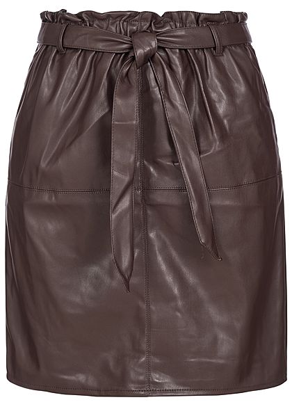 ONLY Damen Belted Fake Leather Paper Bag Skirt 2-Pockets chocolate plum braun - Art.-Nr.: 19083551