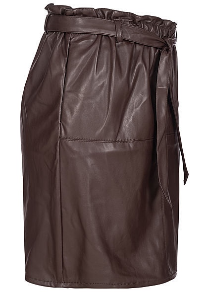 ONLY Damen Belted Fake Leather Paper Bag Skirt 2-Pockets chocolate plum braun