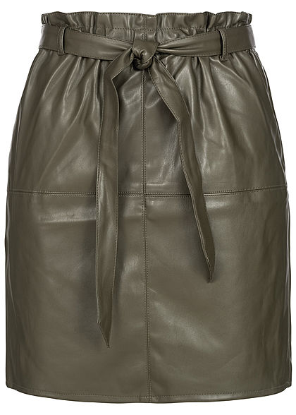 ONLY Damen Belted Fake Leather Paper Bag Skirt 2-Pockets forest night olive grün - Art.-Nr.: 19083552