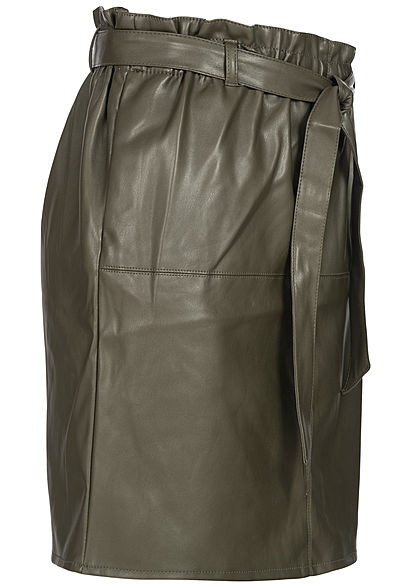 ONLY Damen Belted Fake Leather Paper Bag Skirt 2-Pockets forest night olive grn