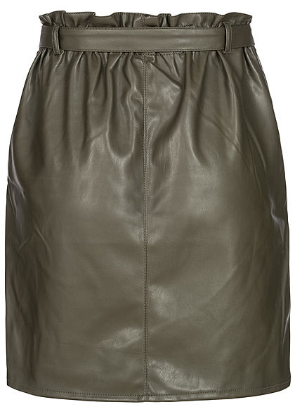 ONLY Damen Belted Fake Leather Paper Bag Skirt 2-Pockets forest night olive grn