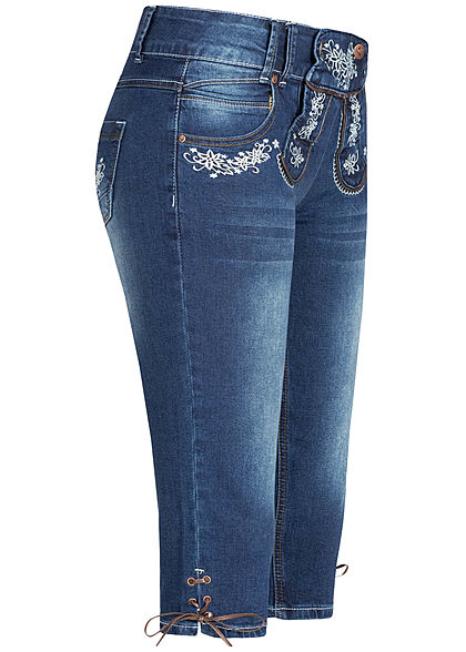 Seventyseven Lifestyle Damen Trachten Capri Shorts 5-Pockets medium blau denim