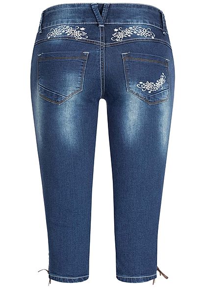 Seventyseven Lifestyle Damen Trachten Capri Shorts 5-Pockets medium blau denim