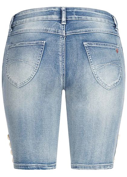 Seventyseven Lifestyle Damen Trachten Capri Shorts 5-Pockets hell blau denim