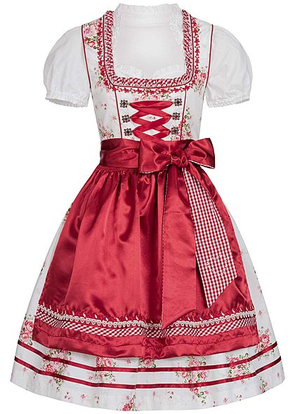Seventyseven Lifestyle Damen Dirndl Kleid mit Schürze & Bluse rot weiss - Art.-Nr.: 19089019