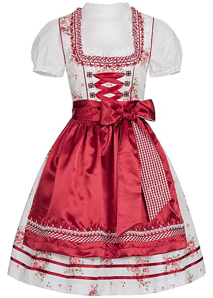 Seventyseven Lifestyle Damen Dirndl Kleid mit Schrze & Bluse rot weiss - Art.-Nr.: 19089019