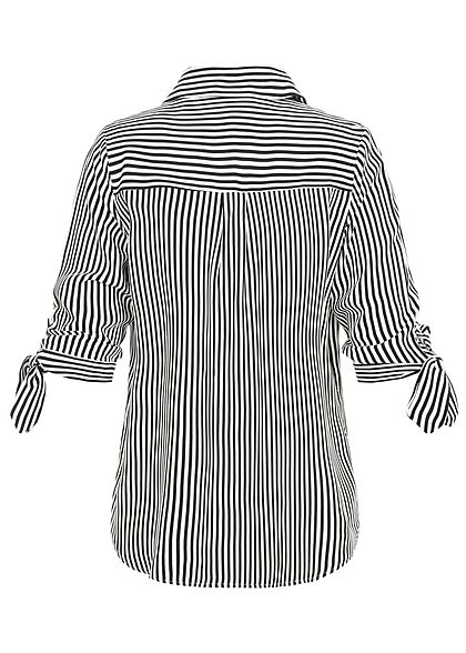 Seventyseven Lifestyle Damen Striped Turn-Up Blouse Shirt schwarz weiss