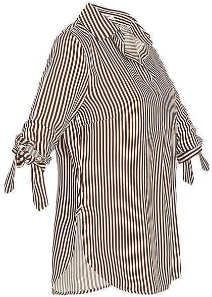 Seventyseven Lifestyle Damen Striped Turn-Up Blouse Shirt caramel braun weiss