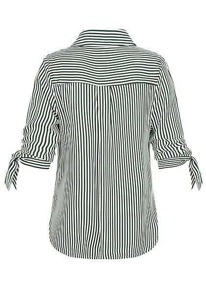 Seventyseven Lifestyle Damen Striped Turn-Up Blouse Shirt dunkel grn weiss