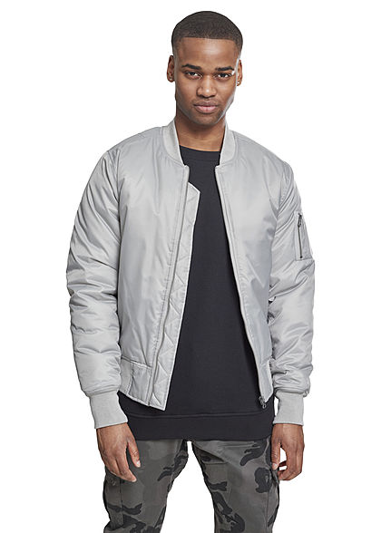 Urban Classics Herren Jacke Basic Bomber Jacke mit 2-Pockets hell grau