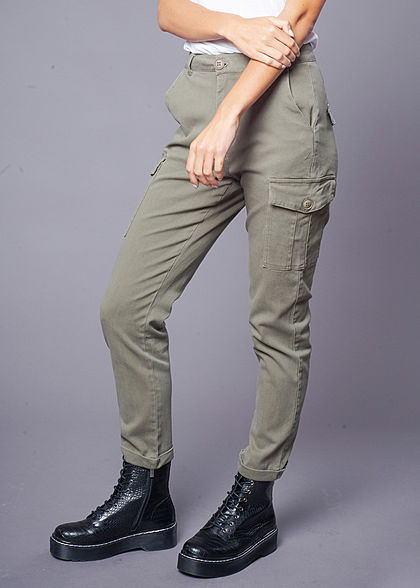 Hailys Damen Cargo Jeans Hose 4-Pockets khaki grn