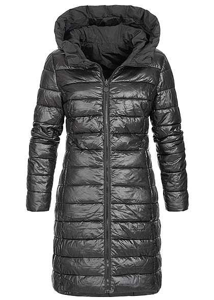 Zabaione Damen Winter Wendemantel Kapuze 2-Pockets schwarz