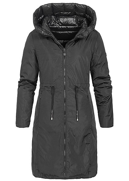 Zabaione Damen Winter Wendemantel Kapuze 2-Pockets schwarz