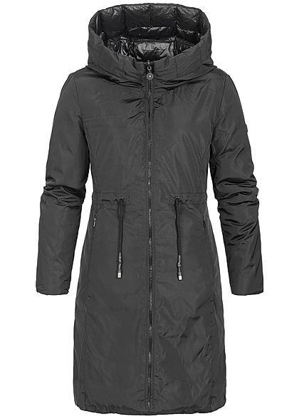 Zabaione Damen Winter Wendemantel Kapuze 2-Pockets schwarz