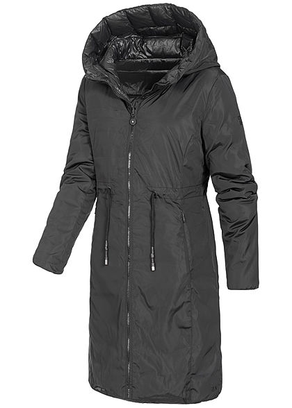 Zabaione Damen Winter Wendemantel Kapuze 2-Pockets schwarz