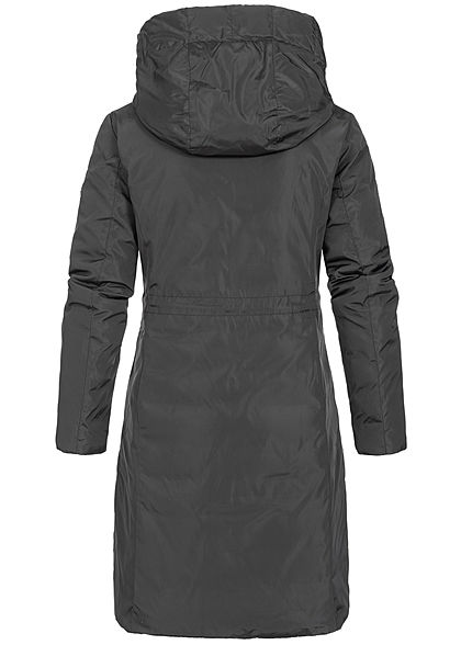 Zabaione Damen Winter Wendemantel Kapuze 2-Pockets schwarz