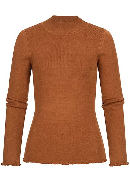 Hailys Damen High-Neck Sweater Pullover caramel dunkel braun