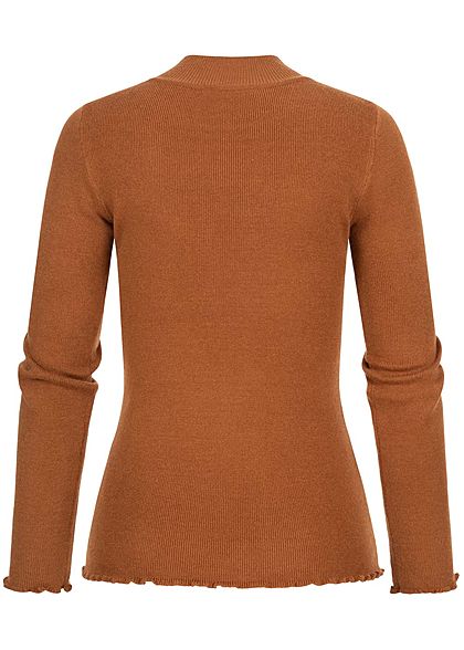 Hailys Damen High-Neck Sweater Pullover caramel dunkel braun