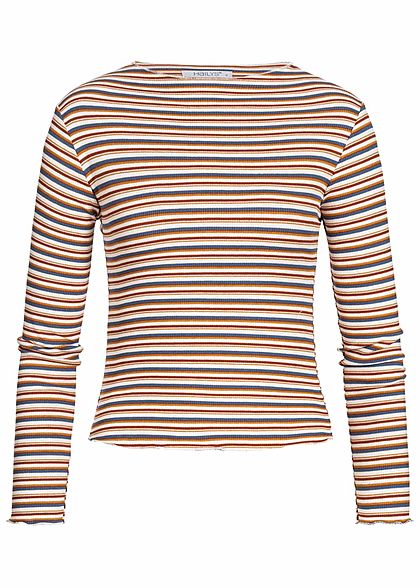 Hailys Damen Ripp Longsleeve Streifen Print multicolor