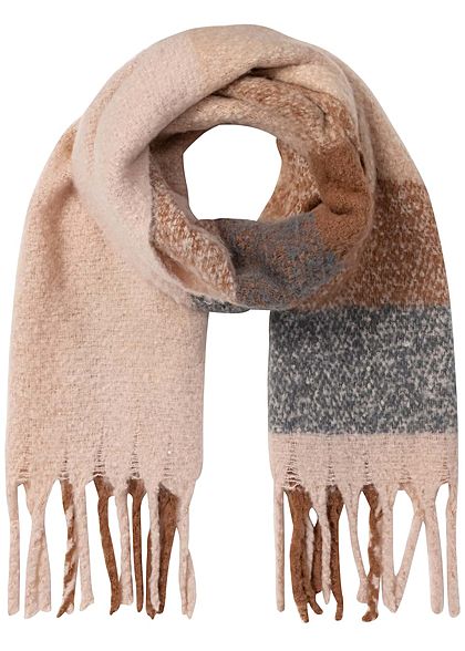 Hailys Damen Fransen Schal Karo Muster 180x53cm beige grau