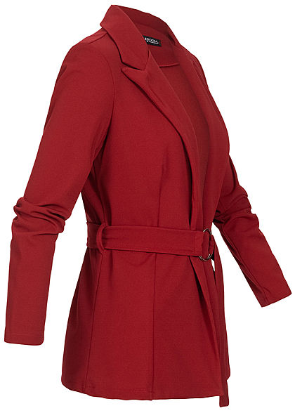 Styleboom Fashion Damen Blazer mit Bindegürtel wine rot