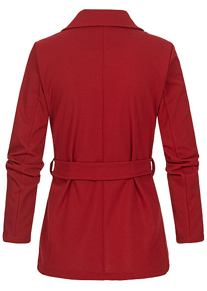 Styleboom Fashion Damen Blazer mit Bindegürtel wine rot