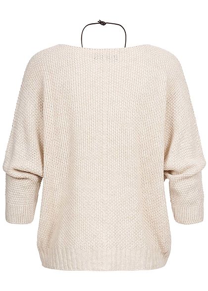 Styleboom Fashion Dames Gebreide trui met vleermuismouwen incl. ketting beige