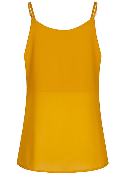Styleboom Fashion Damen Chiffon Top 2-lagig inkl. Kette senf gelb