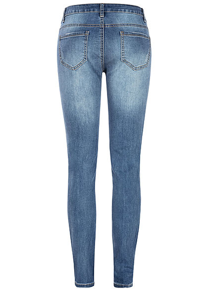 Seventyseven Lifestyle Damen Skinny Jeans 5-Pockets Destroy Look medium blau denim