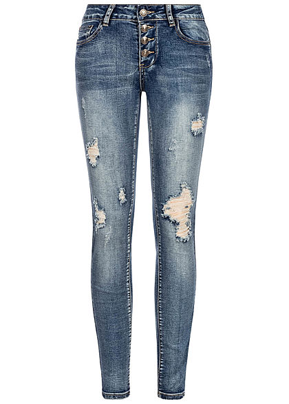 Seventyseven Lifestyle Damen Skinny Jeans 5-Pockets Heavy Destroy medium blau denim