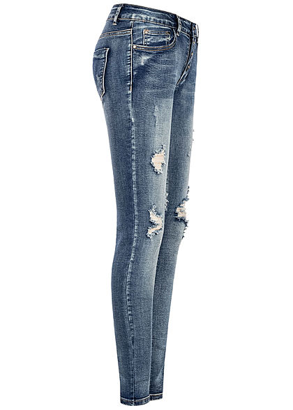 Seventyseven Lifestyle Damen Skinny Jeans 5-Pockets Heavy Destroy medium blau denim