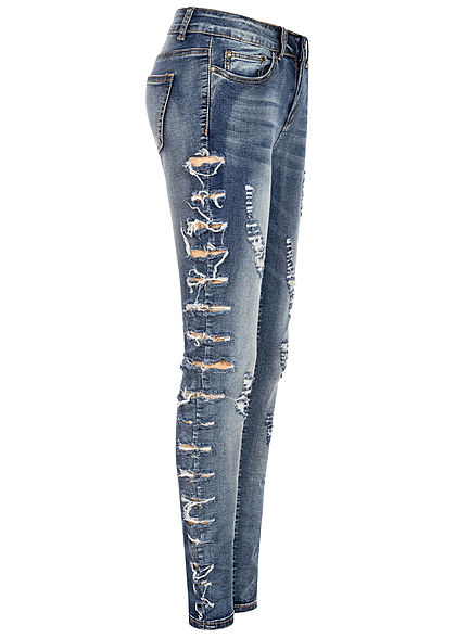 Seventyseven Lifestyle Damen Skinny Jeans 5-Pockets Heavy Destroy Look blau denim