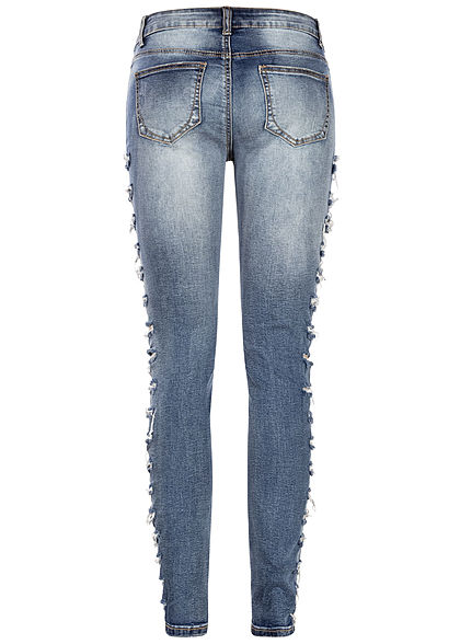 Seventyseven Lifestyle Damen Skinny Jeans 5-Pockets Heavy Destroy Look blau denim