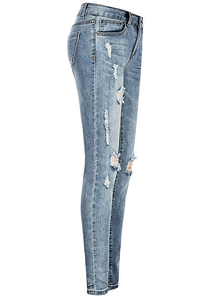 Seventyseven Lifestyle Damen Skinny Jeans 5-Pockets Heavy Destroy hell blau denim