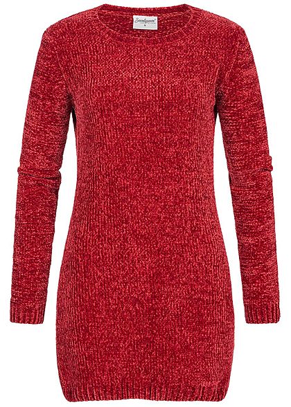 Seventyseven Lifestyle Damen Chenille Long Pullover rot