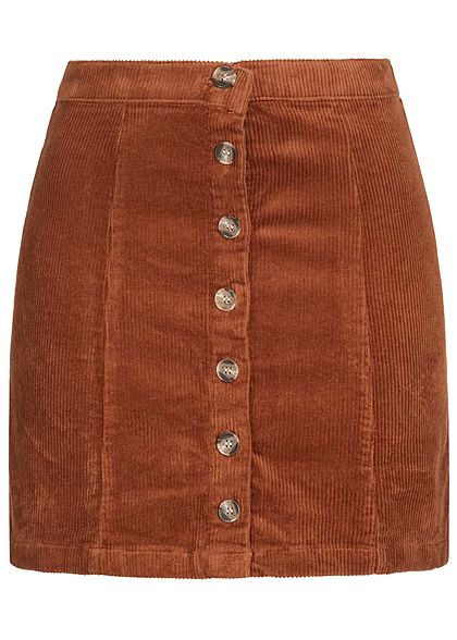 Seventyseven Lifestyle Damen Mini Cord Skirt Buttons Front caramel braun - Art.-Nr.: 19099042