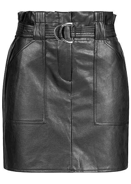 Seventyseven Lifestyle Damen Belted Fake Leather Skirt 2-Pockets schwarz - Art.-Nr.: 19099045