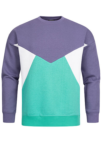 Stitch & Soul Herren Colorblock Sweater viola lila mint grün weiss