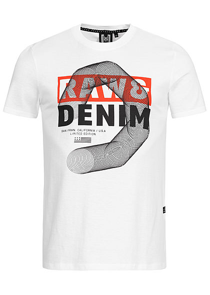 Hailys Herren T-Shirt Raw & Denim Print weiss rot schwarz