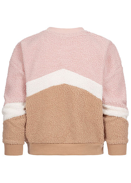 Hailys Kids Mädchen Colorblock Sweater Teddyfell rosa weiss braun
