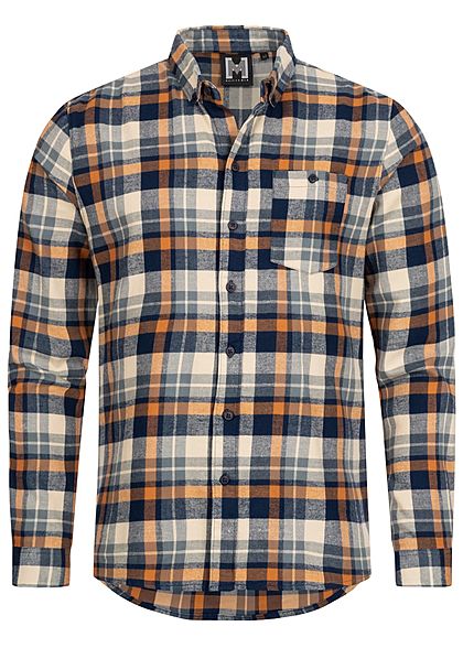 Hailys Herren Flanell Hemd Karo Muster 1 Brusttasche orange blau