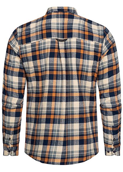 Hailys Herren Flanell Hemd Karo Muster 1 Brusttasche orange blau