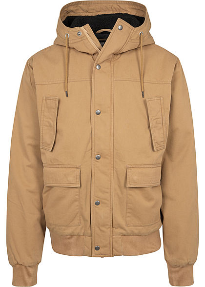 Seventyseven Lifestyle Herren Winter Stoffjacke Kapuze 4-Pockets camel braun