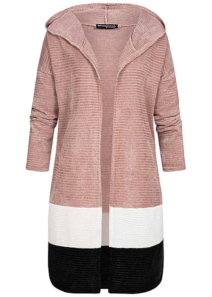 Styleboom Fashion Damen Colorblock Cardigan Kapuze rosa weiss schwarz
