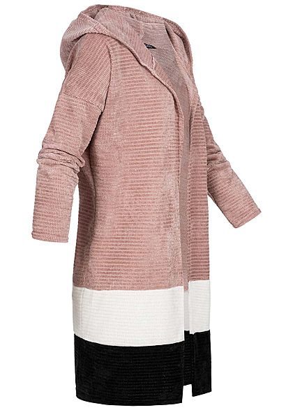 Styleboom Fashion Damen Colorblock Cardigan Kapuze rosa weiss schwarz