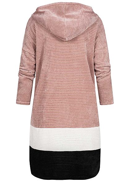 Styleboom Fashion Damen Colorblock Cardigan Kapuze rosa weiss schwarz