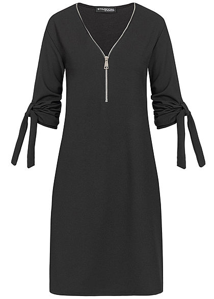 Styleboom Fashion Damen Turn-Up Mini Kleid Zipper schwarz - Art.-Nr.: 19106803